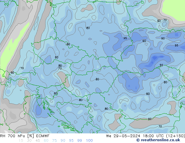 RH 700 hPa ECMWF mer 29.05.2024 18 UTC