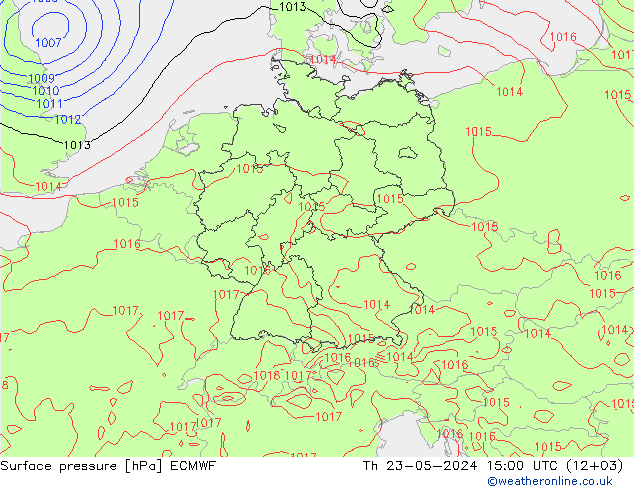 Surface pressure ECMWF Th 23.05.2024 15 UTC