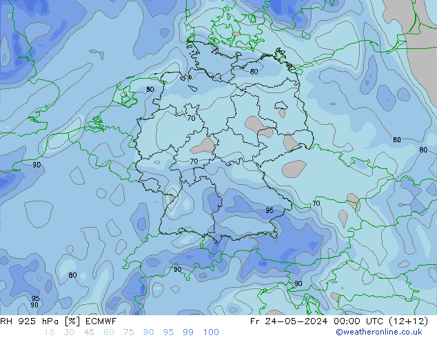 Humedad rel. 925hPa ECMWF vie 24.05.2024 00 UTC