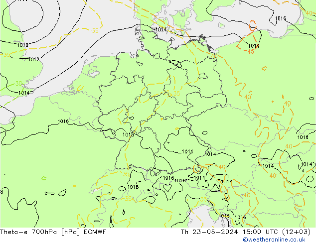 Theta-e 700hPa ECMWF jue 23.05.2024 15 UTC