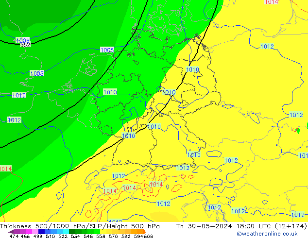 Thck 500-1000hPa ECMWF 星期四 30.05.2024 18 UTC