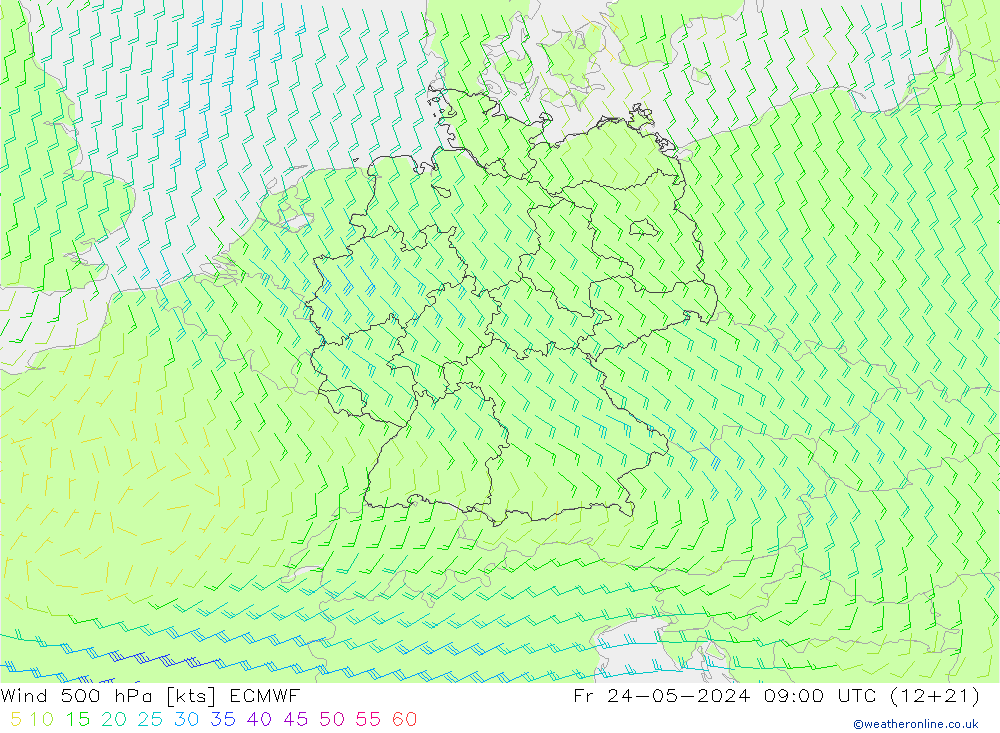Wind 500 hPa ECMWF Fr 24.05.2024 09 UTC