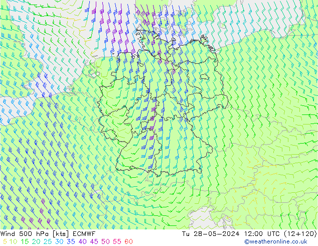 Vent 500 hPa ECMWF mar 28.05.2024 12 UTC