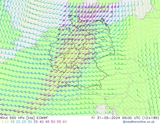 Wind 500 hPa ECMWF Pá 31.05.2024 06 UTC