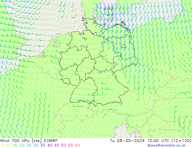 Wind 700 hPa ECMWF Tu 28.05.2024 12 UTC