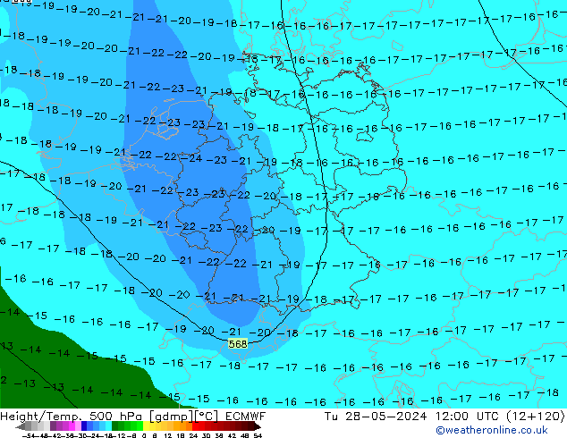 Z500/Rain (+SLP)/Z850 ECMWF Tu 28.05.2024 12 UTC