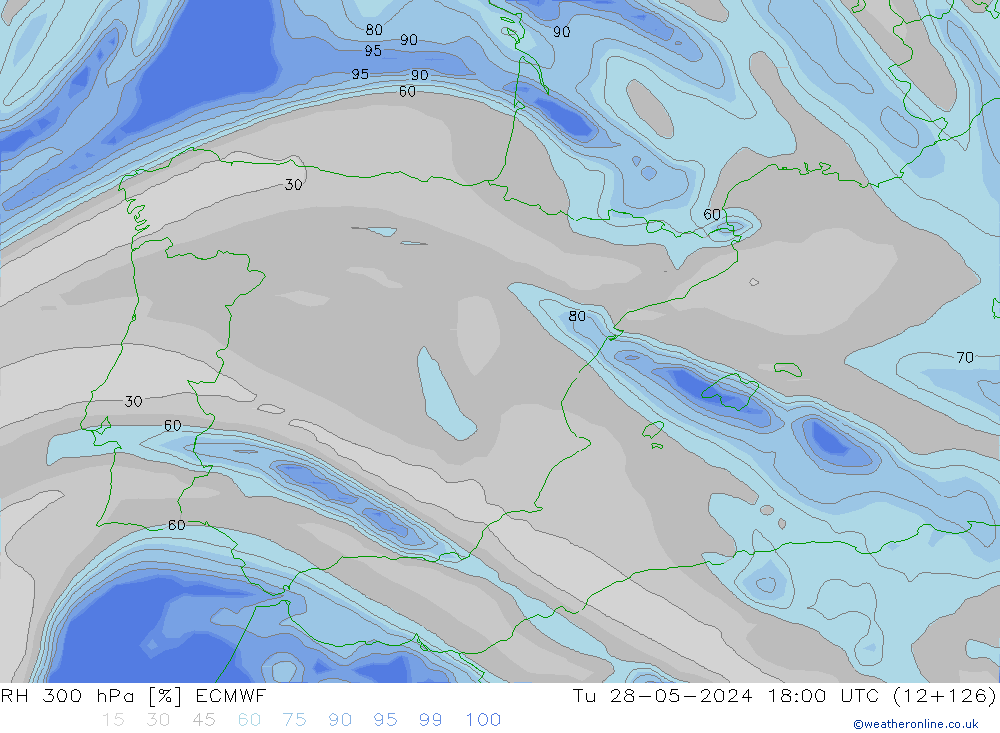 RH 300 hPa ECMWF wto. 28.05.2024 18 UTC