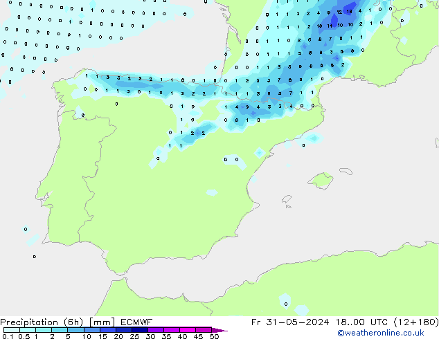 Precipitación (6h) ECMWF vie 31.05.2024 00 UTC