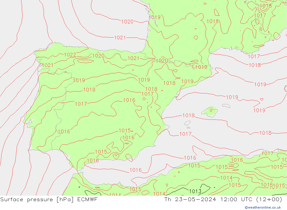 pressão do solo ECMWF Qui 23.05.2024 12 UTC