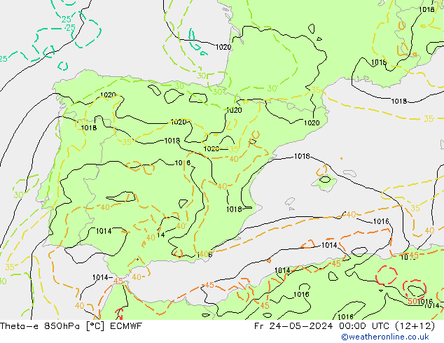 Theta-e 850hPa ECMWF Sex 24.05.2024 00 UTC