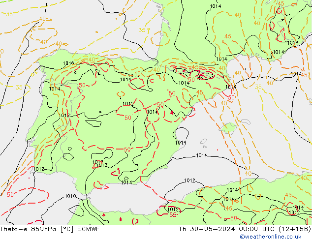 Theta-e 850hPa ECMWF Čt 30.05.2024 00 UTC