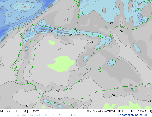 925 hPa Nispi Nem ECMWF Çar 29.05.2024 18 UTC