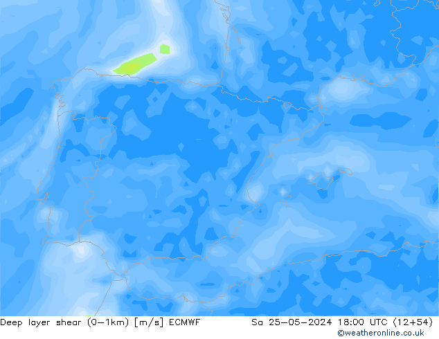 Deep layer shear (0-1km) ECMWF Sa 25.05.2024 18 UTC