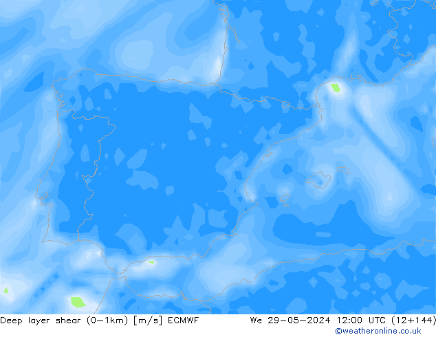 Deep layer shear (0-1km) ECMWF St 29.05.2024 12 UTC