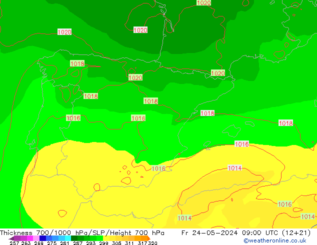 Dikte700-1000 hPa ECMWF vr 24.05.2024 09 UTC