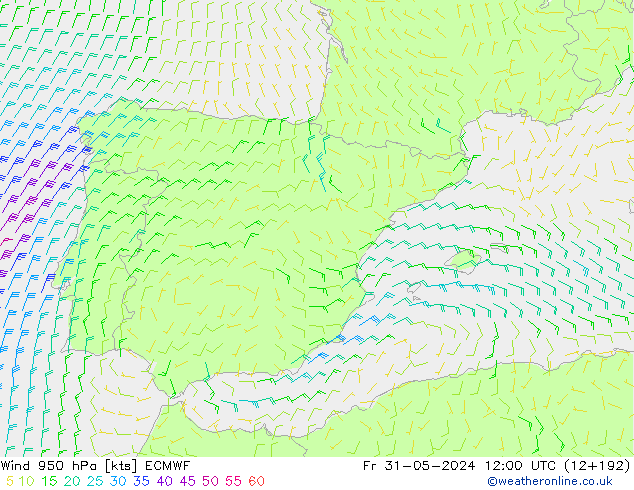 Vent 950 hPa ECMWF ven 31.05.2024 12 UTC