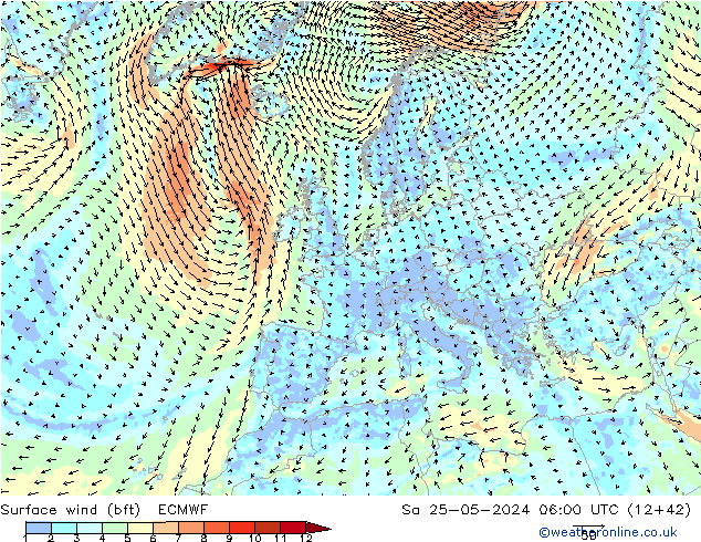 Bodenwind (bft) ECMWF Sa 25.05.2024 06 UTC