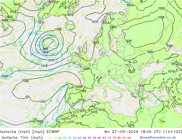 Eşrüzgar Hızları mph ECMWF Pzt 27.05.2024 18 UTC