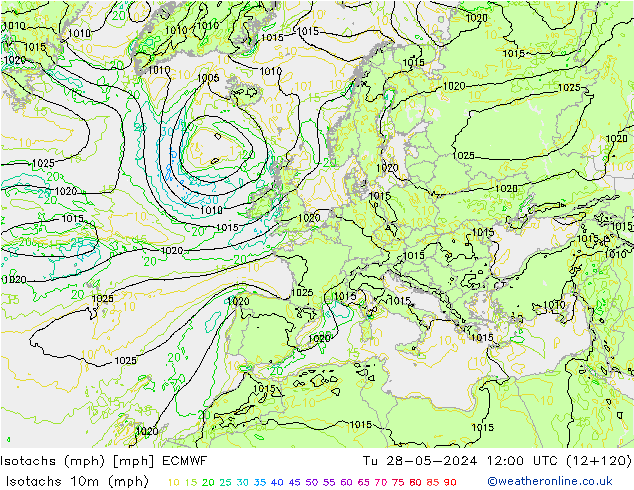 Isotachen (mph) ECMWF di 28.05.2024 12 UTC