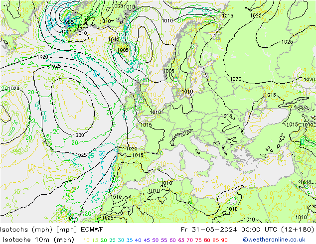 Isotachs (mph) ECMWF Fr 31.05.2024 00 UTC