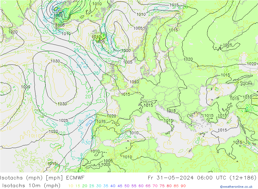 Eşrüzgar Hızları mph ECMWF Cu 31.05.2024 06 UTC