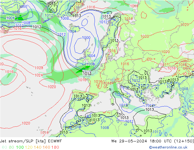 Prąd strumieniowy ECMWF śro. 29.05.2024 18 UTC