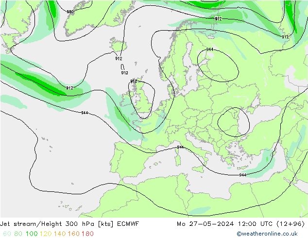 Jet stream/Height 300 hPa ECMWF Po 27.05.2024 12 UTC