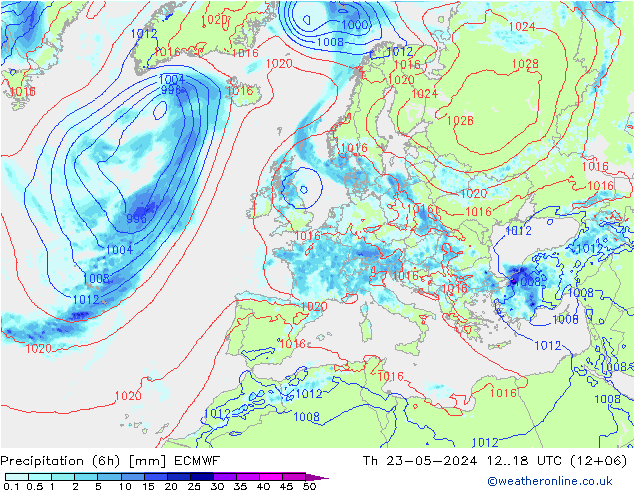 Z500/Rain (+SLP)/Z850 ECMWF jue 23.05.2024 18 UTC