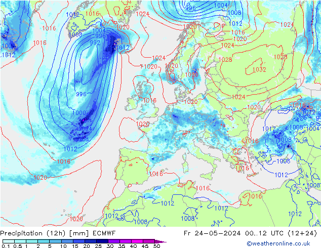 Nied. akkumuliert (12Std) ECMWF Fr 24.05.2024 12 UTC