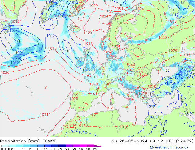 Niederschlag ECMWF So 26.05.2024 12 UTC