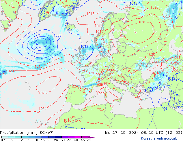 Srážky ECMWF Po 27.05.2024 09 UTC