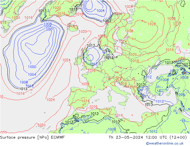 地面气压 ECMWF 星期四 23.05.2024 12 UTC