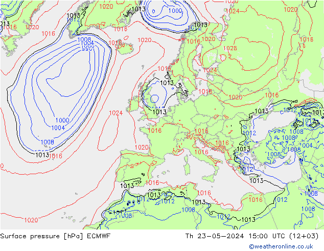 Presión superficial ECMWF jue 23.05.2024 15 UTC