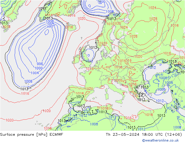 Bodendruck ECMWF Do 23.05.2024 18 UTC