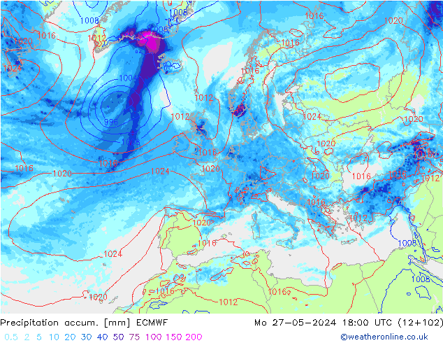Toplam Yağış ECMWF Pzt 27.05.2024 18 UTC