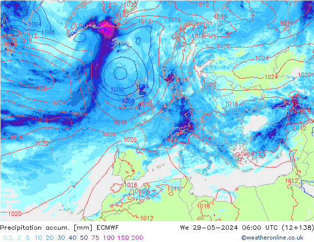 Totale neerslag ECMWF wo 29.05.2024 06 UTC