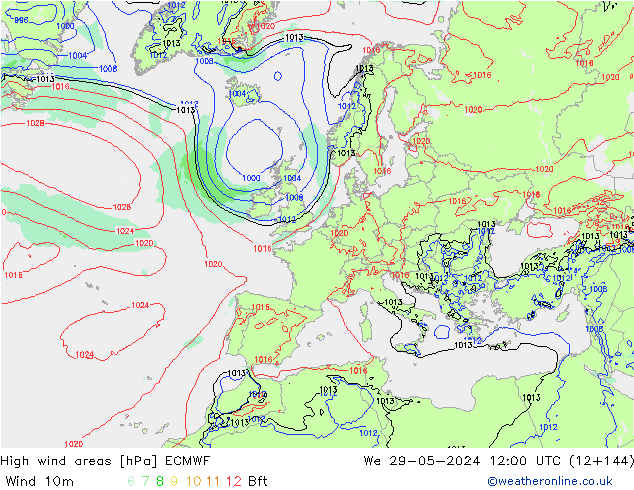 High wind areas ECMWF mié 29.05.2024 12 UTC