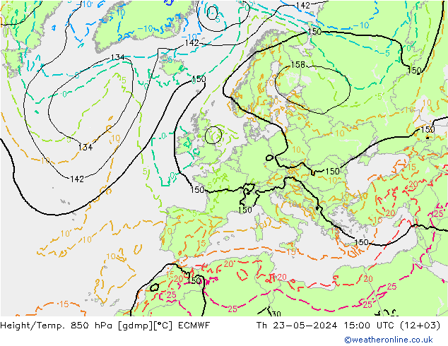 Hoogte/Temp. 850 hPa ECMWF do 23.05.2024 15 UTC