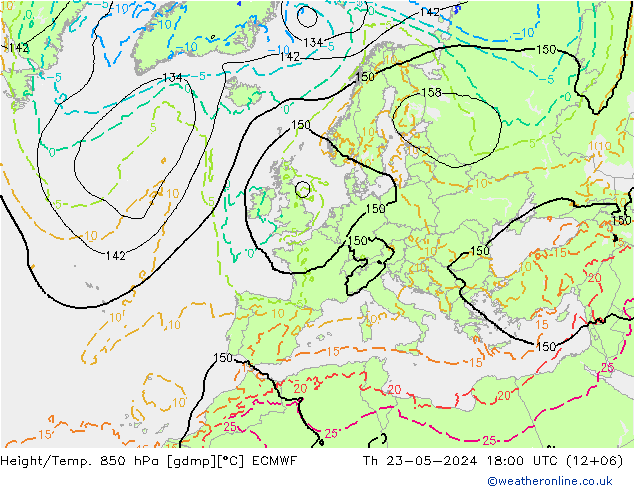 Z500/Rain (+SLP)/Z850 ECMWF czw. 23.05.2024 18 UTC