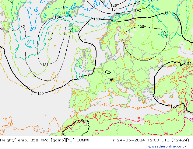 Z500/Rain (+SLP)/Z850 ECMWF 星期五 24.05.2024 12 UTC