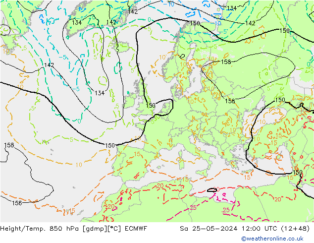 Height/Temp. 850 hPa ECMWF sab 25.05.2024 12 UTC