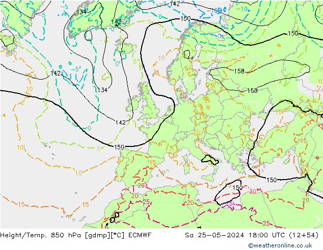 Géop./Temp. 850 hPa ECMWF sam 25.05.2024 18 UTC