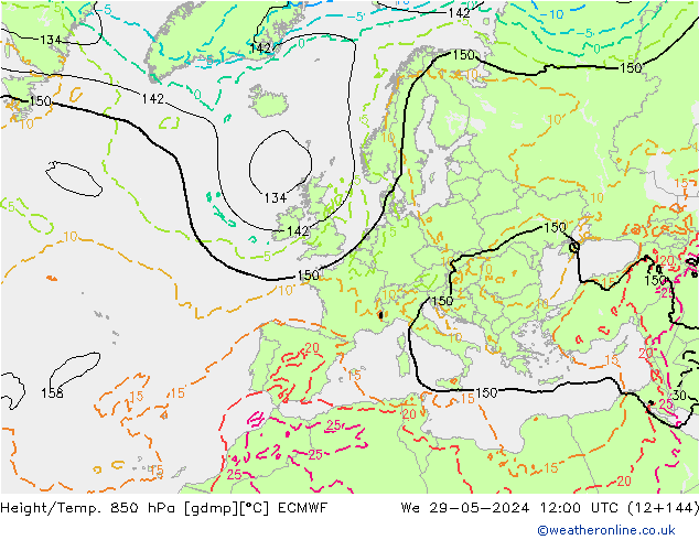 Géop./Temp. 850 hPa ECMWF mer 29.05.2024 12 UTC