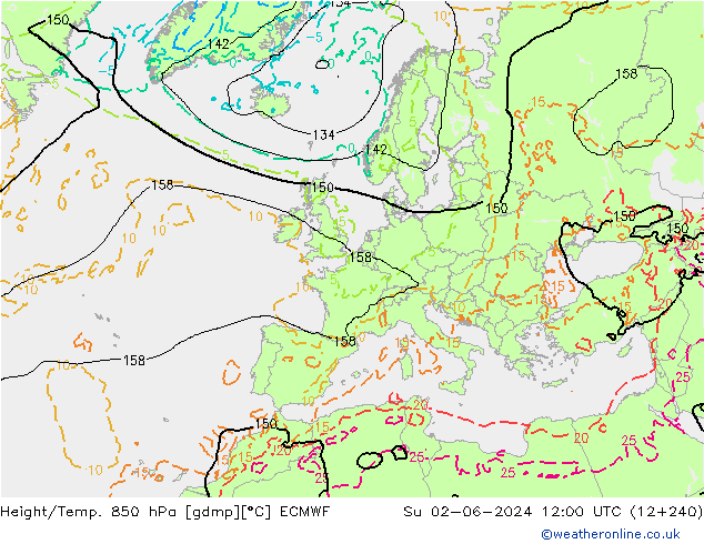 Height/Temp. 850 гПа ECMWF Вс 02.06.2024 12 UTC