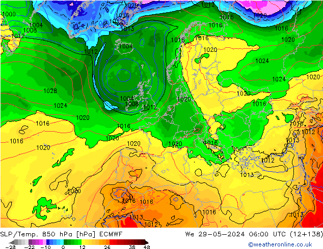 SLP/Temp. 850 hPa ECMWF wo 29.05.2024 06 UTC