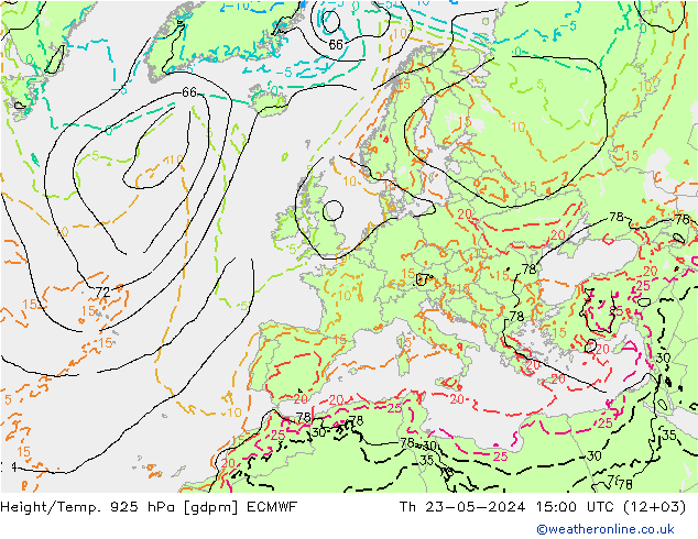 Hoogte/Temp. 925 hPa ECMWF do 23.05.2024 15 UTC