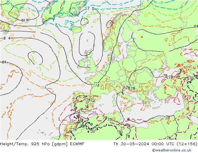 Height/Temp. 925 hPa ECMWF gio 30.05.2024 00 UTC