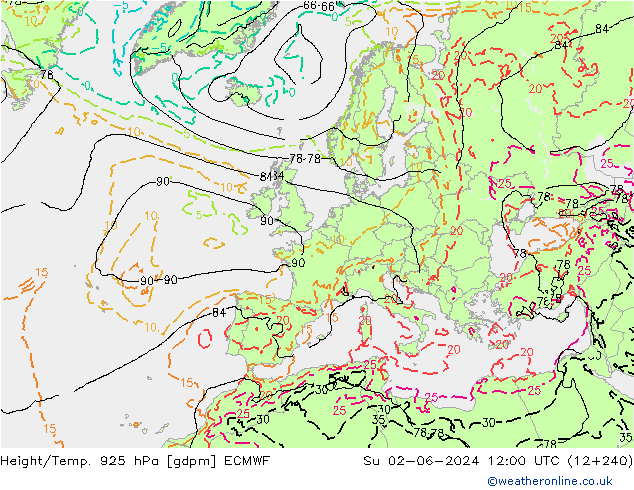 Géop./Temp. 925 hPa ECMWF dim 02.06.2024 12 UTC