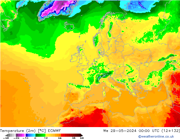 Temperature (2m) ECMWF We 29.05.2024 00 UTC