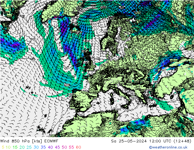 Wind 850 hPa ECMWF Sa 25.05.2024 12 UTC